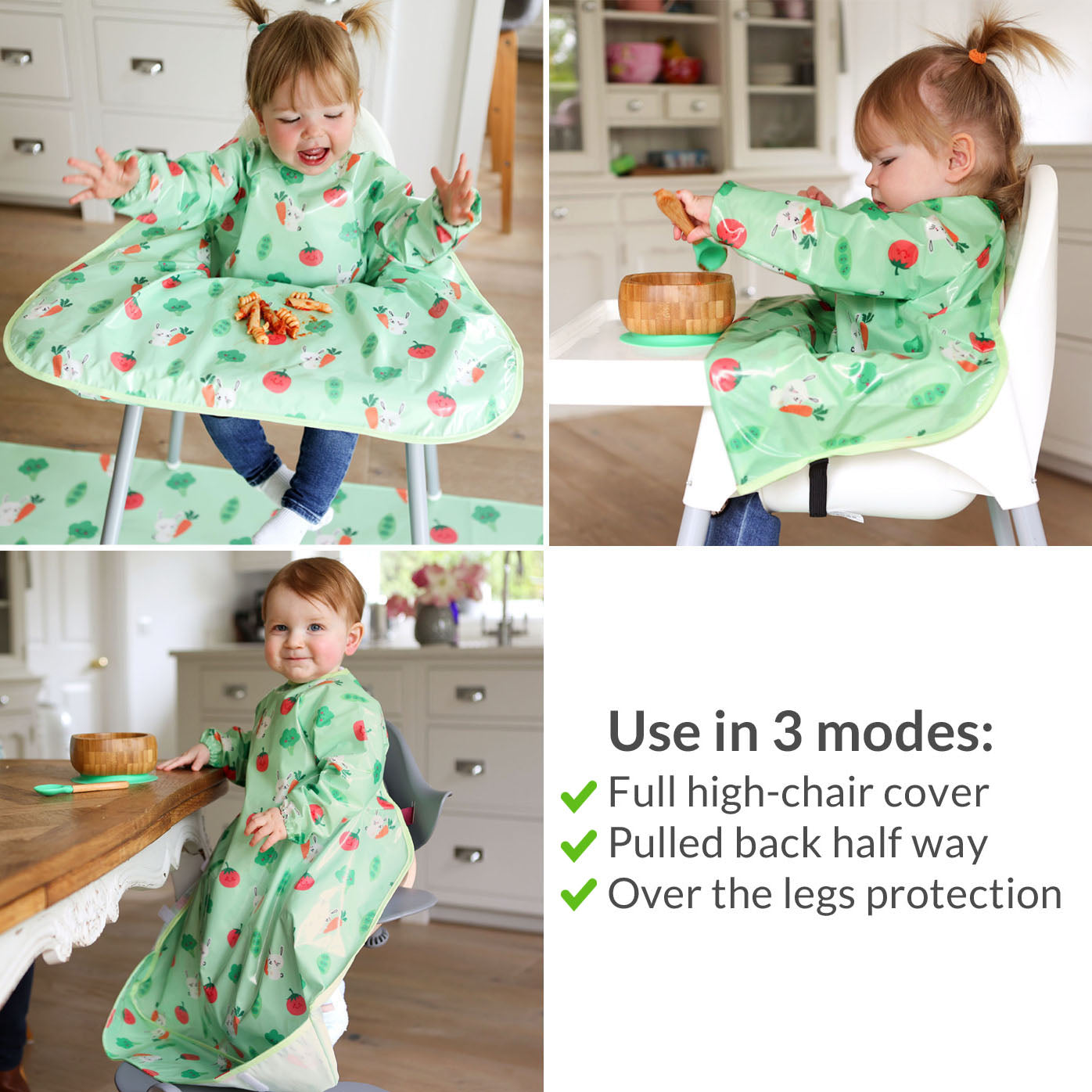 Wipeezee Coverall Bib and XL Splash Mat Bundle - Green Bunny and Veg