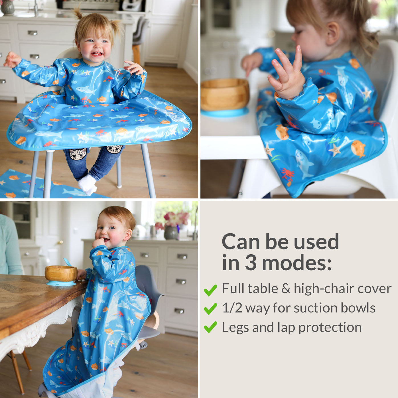 Wipeezee Coverall Bib and XL Splash Mat Bundle - Turquoise Sea Creatures