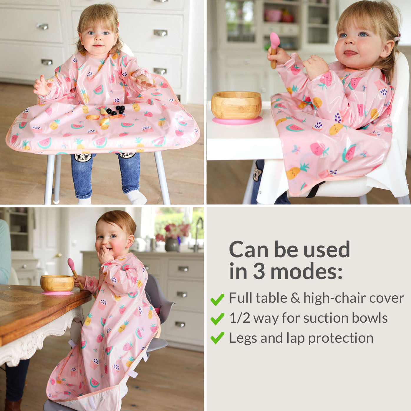Wipeezee Coverall Bib and XL Splash Mat Bundle- Pink Yummy Treats