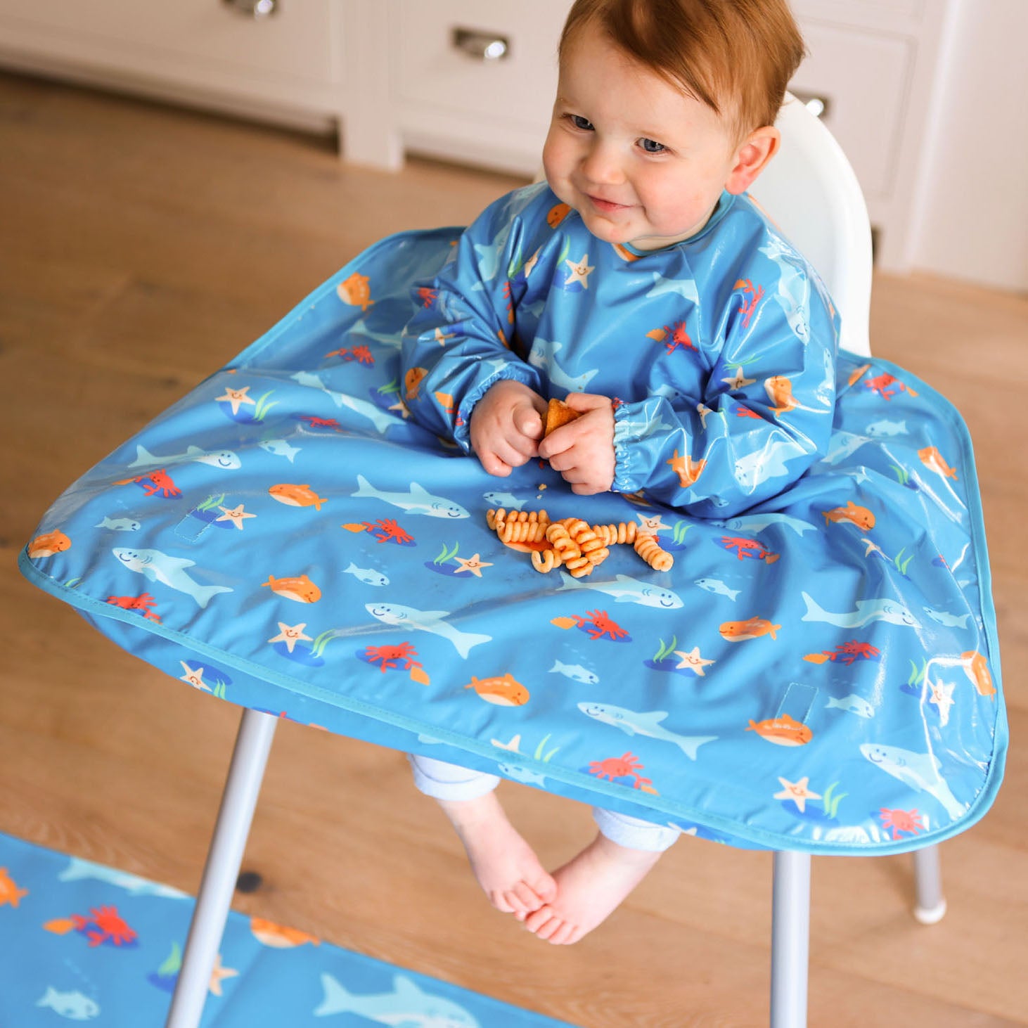Wipeezee Coverall Bib and XL Splash Mat Bundle - Turquoise Sea Creatures