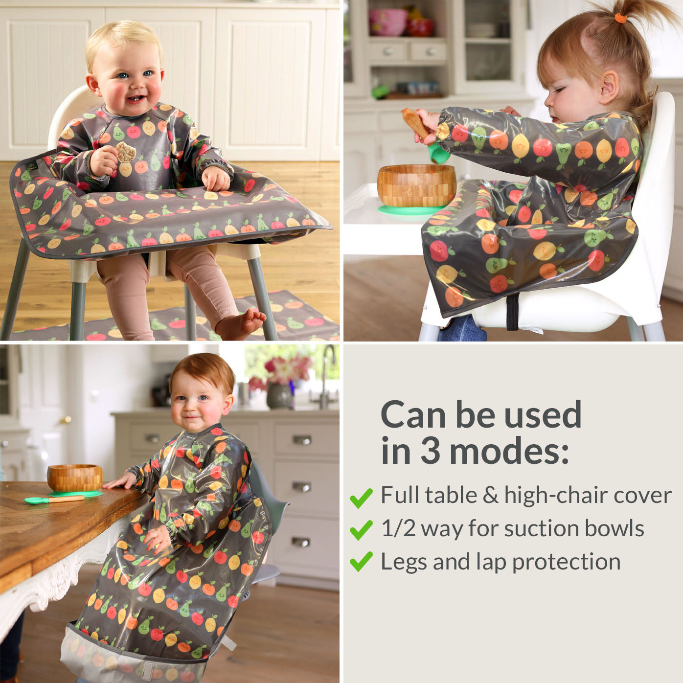 Wipeezee Coverall Bib and XL Splash Mat Bundle - Grey Fruit