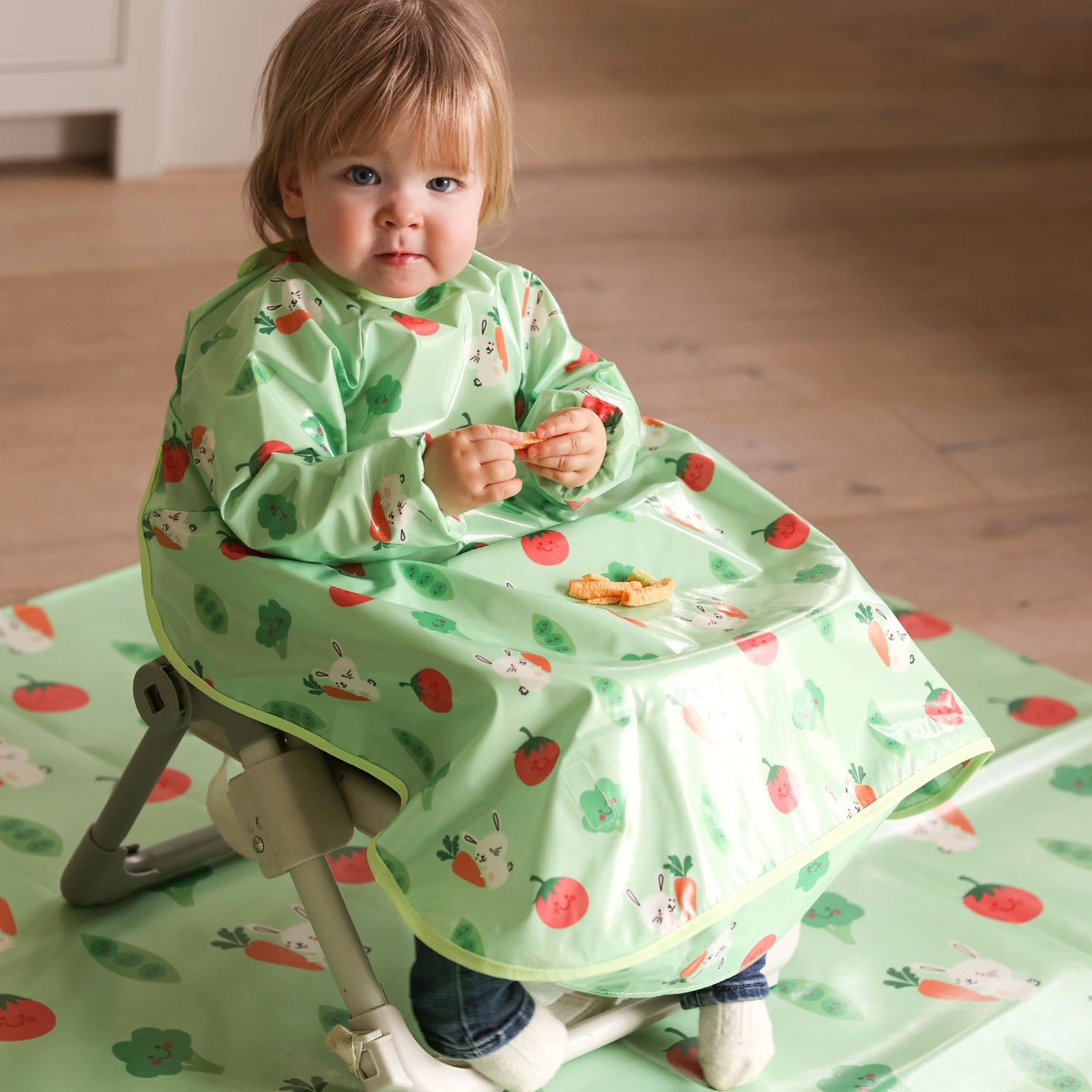 Wipeezee Coverall Bib and XL Splash Mat Bundle - Green Bunny and Veg