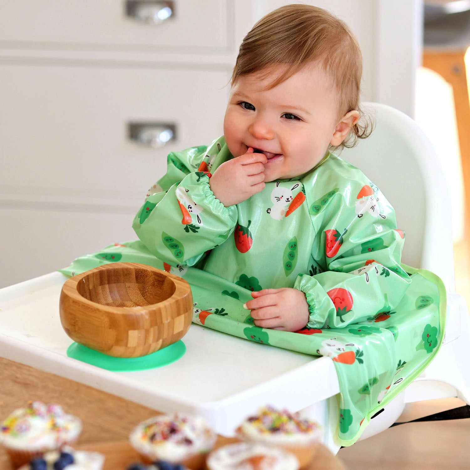 Wipeezee Coverall Bib and XL Splash Mat Bundle - Green Bunny and Veg