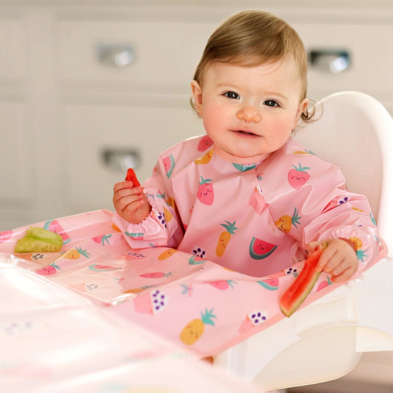 Wipeezee Coverall Bib and XL Splash Mat Bundle- Pink Yummy Treats