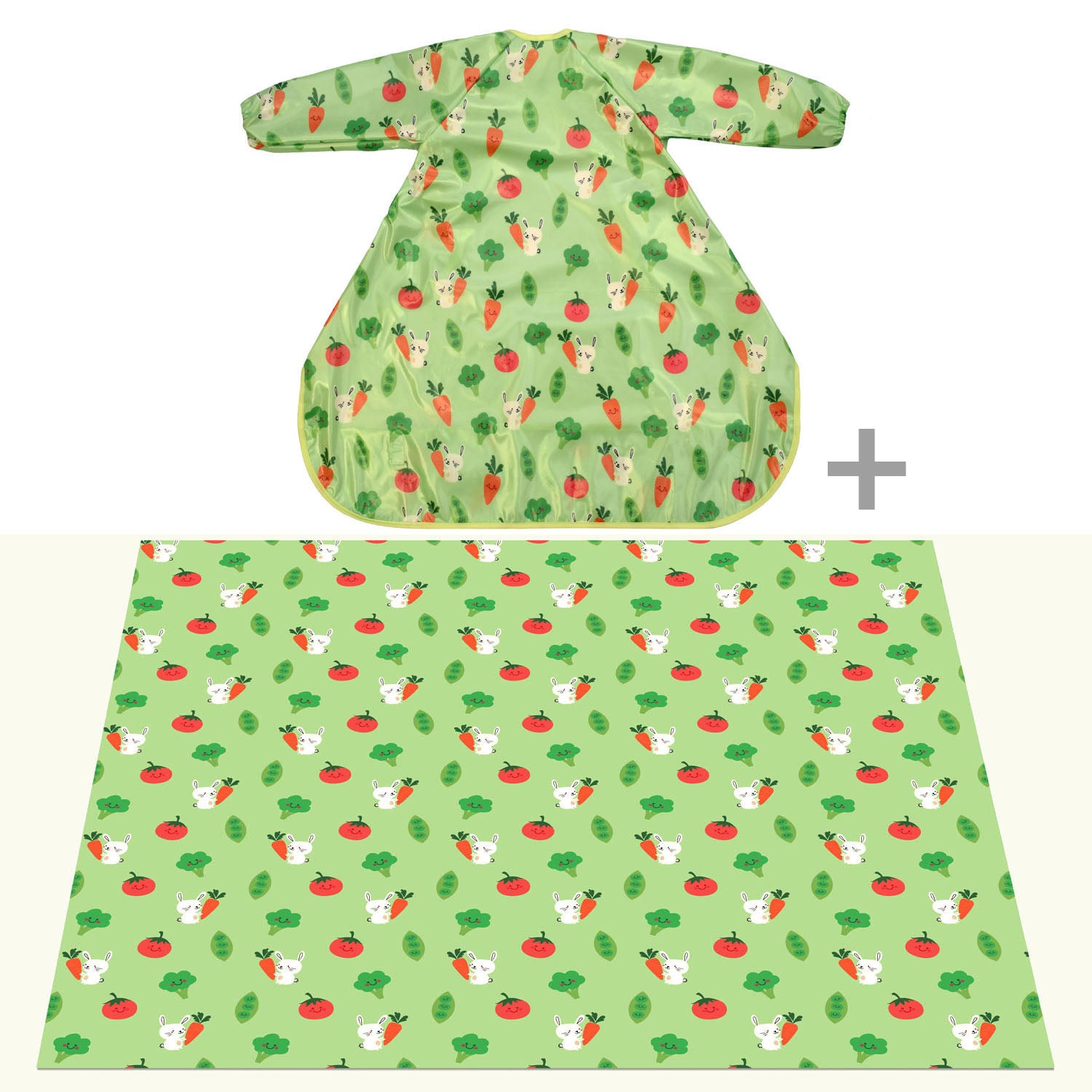 Wipeezee XL Coverall and Splash Mat Bundle - Green Bunny and Veg