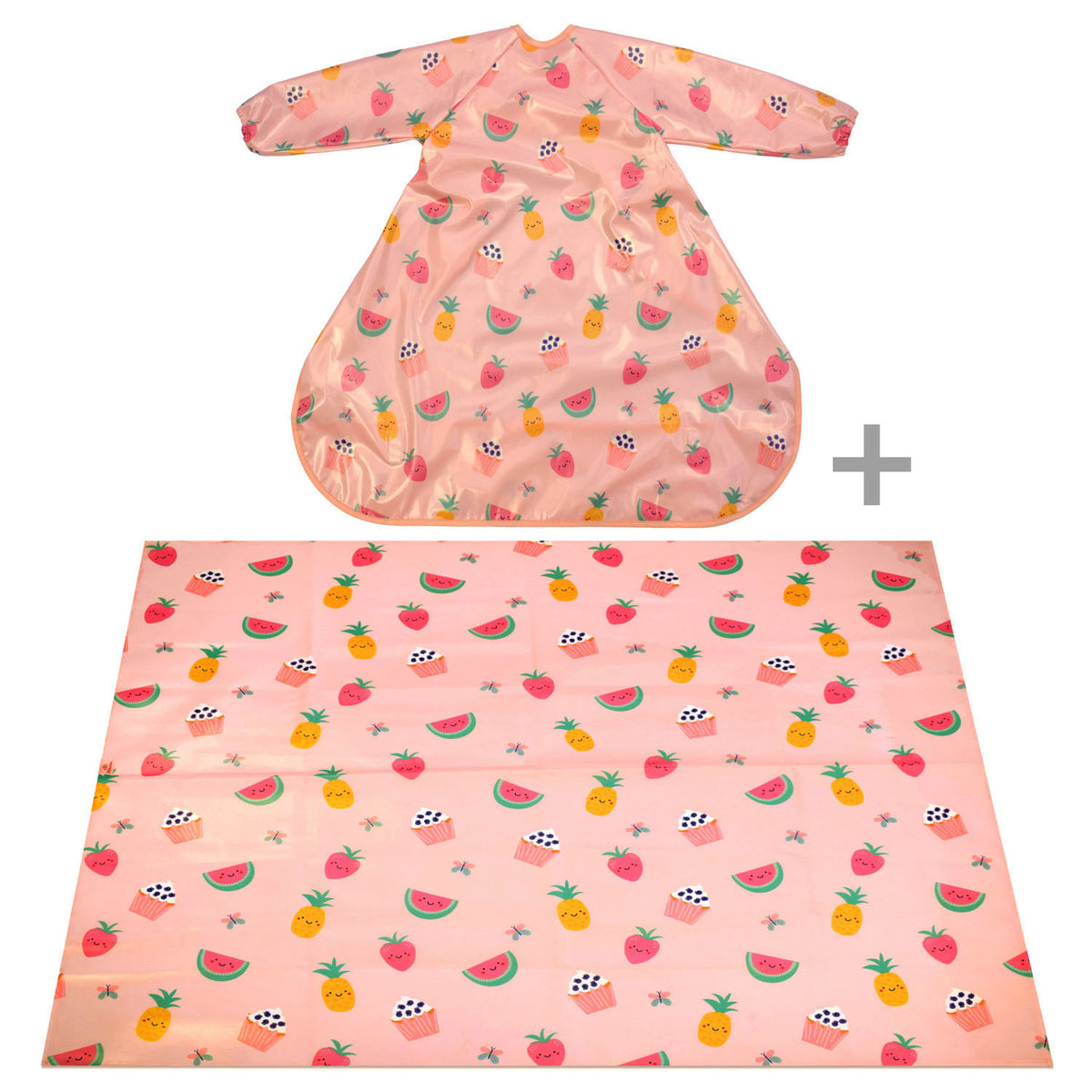 Wipeezee Coverall Bib and XL Splash Mat Bundle- Pink Yummy Treats