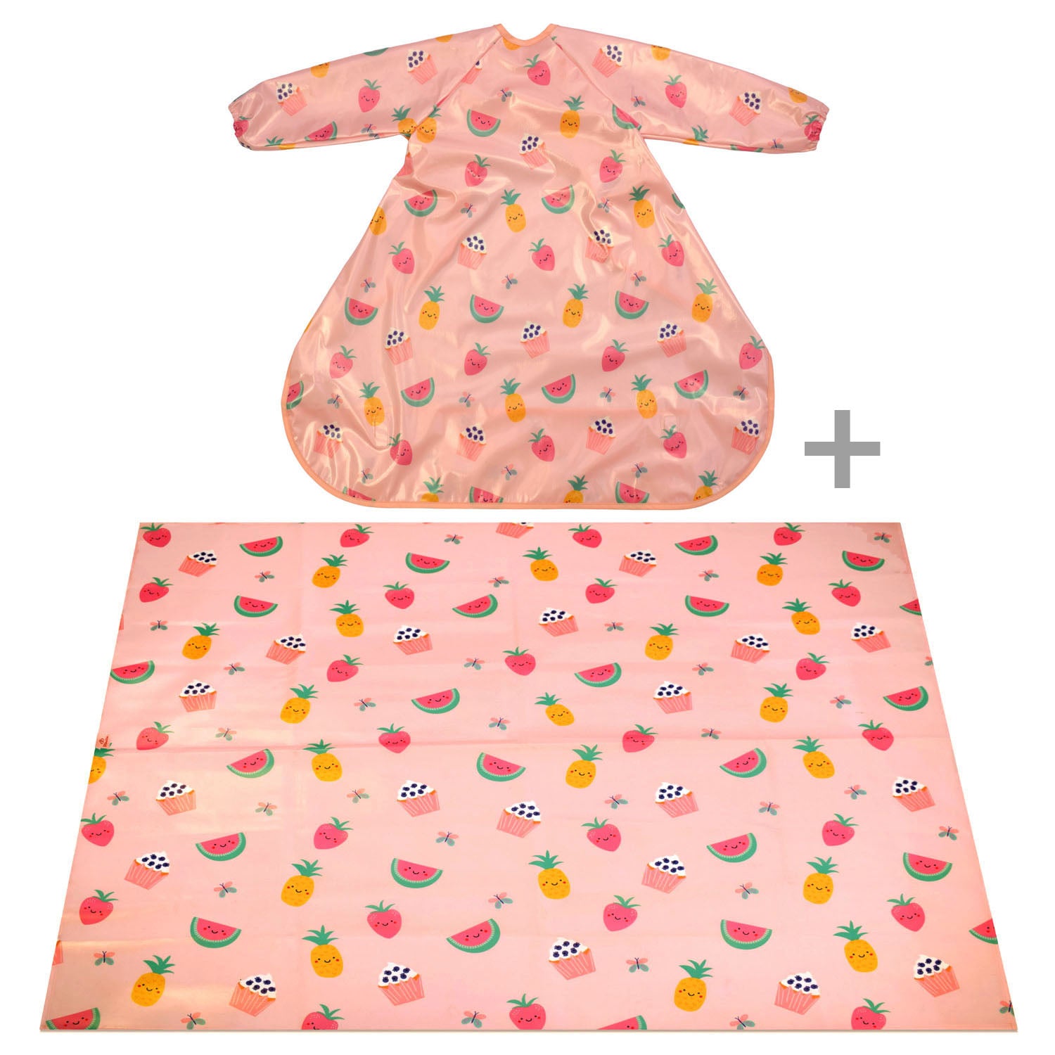 Wipeezee Coverall Bib and XL Splash Mat Bundle- Pink Yummy Treats