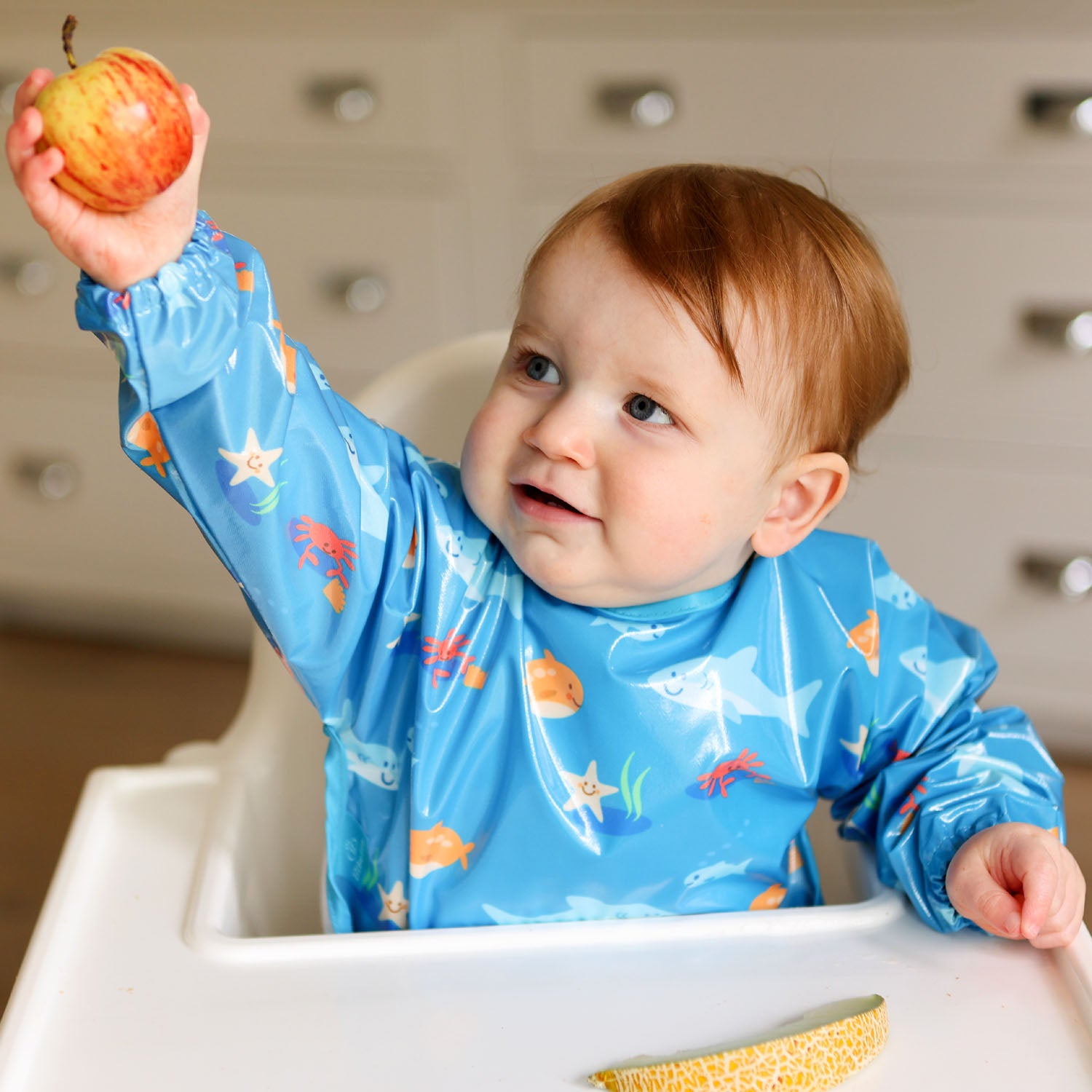 Wipeezee Bib with Sleeves - Turquoise Sea Creatures