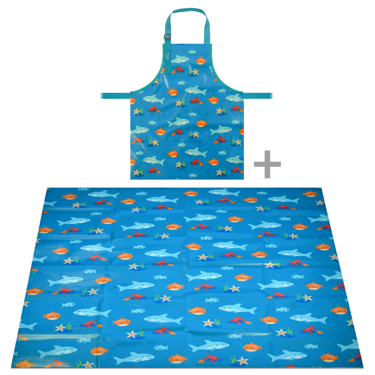 Wipeezee Child Apron and Splash Mat Bundle - Turquoise Sea Creatures