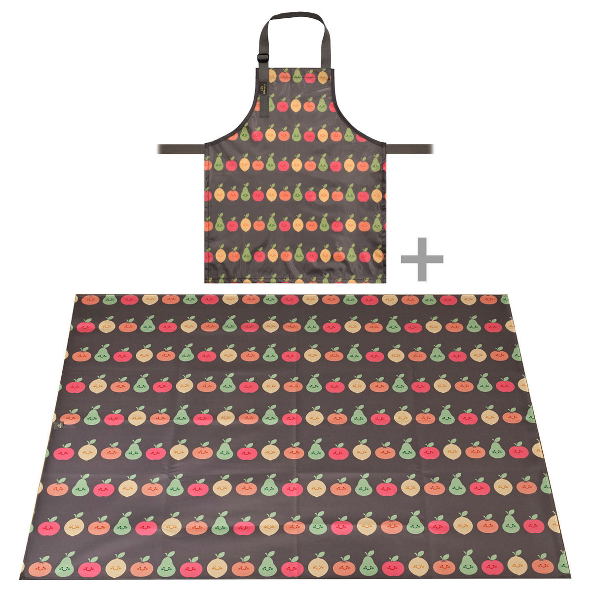 Wipeezee Child Apron and Splash Mat Bundle - Grey Happy Fruit