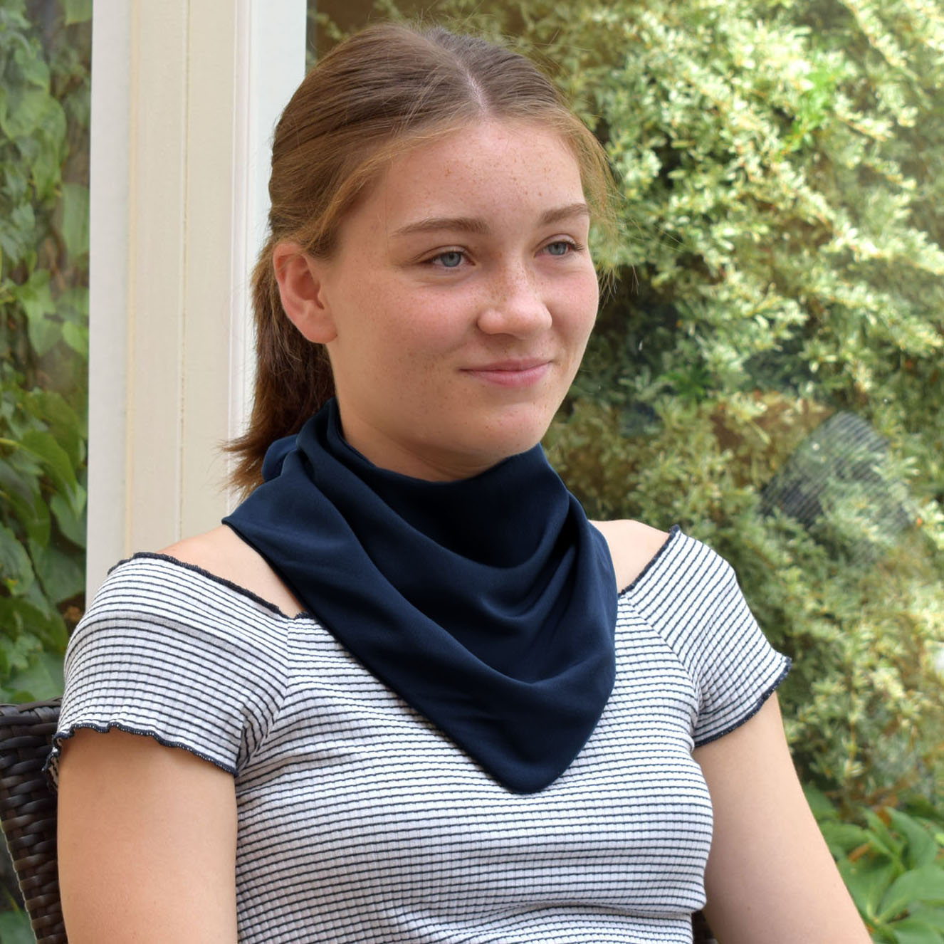 Premium Neckerchief Style Adult Dribble Bib - Waterproof & Discreet - Medium - Navy