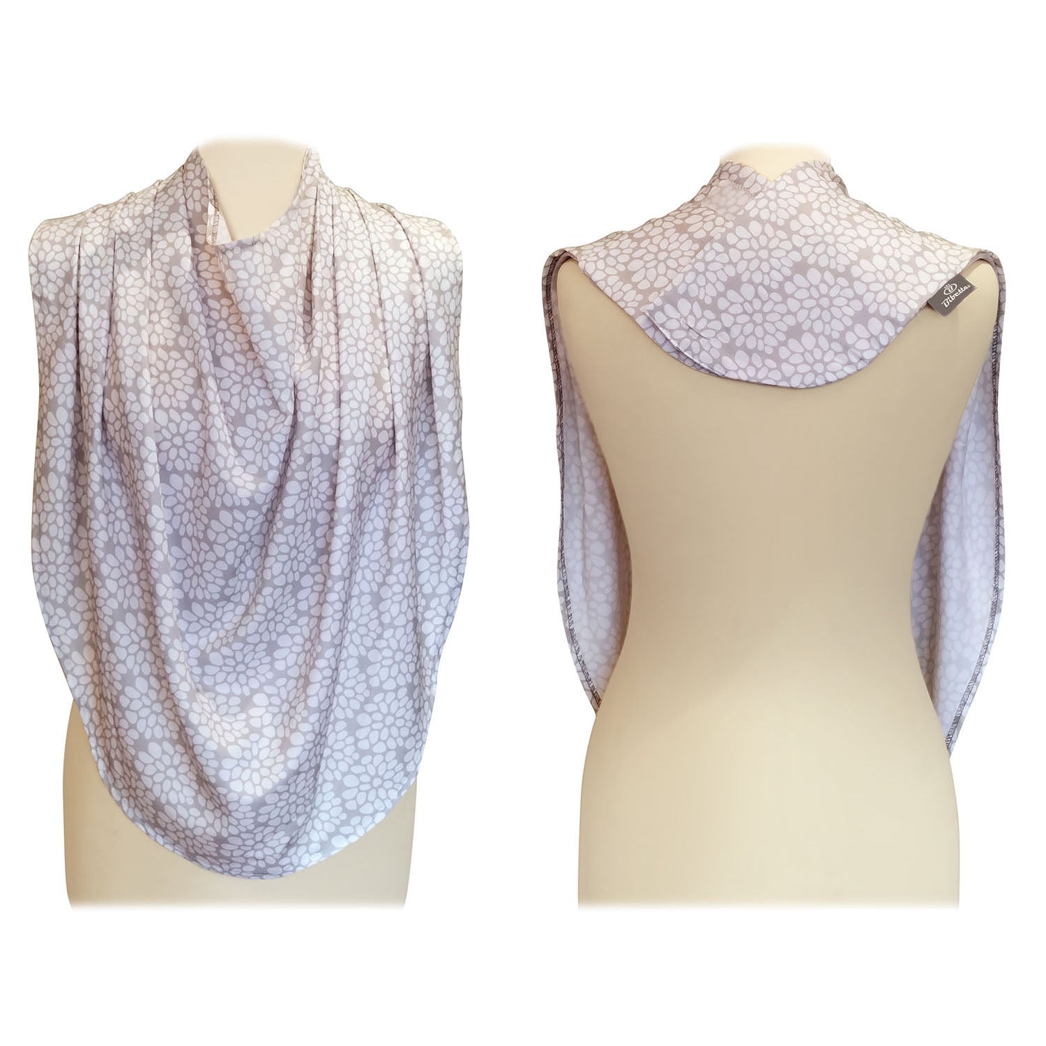 Bibetta Breastfeeding Privacy Cover Scarf in an attractive light grey pattern, front and back views
