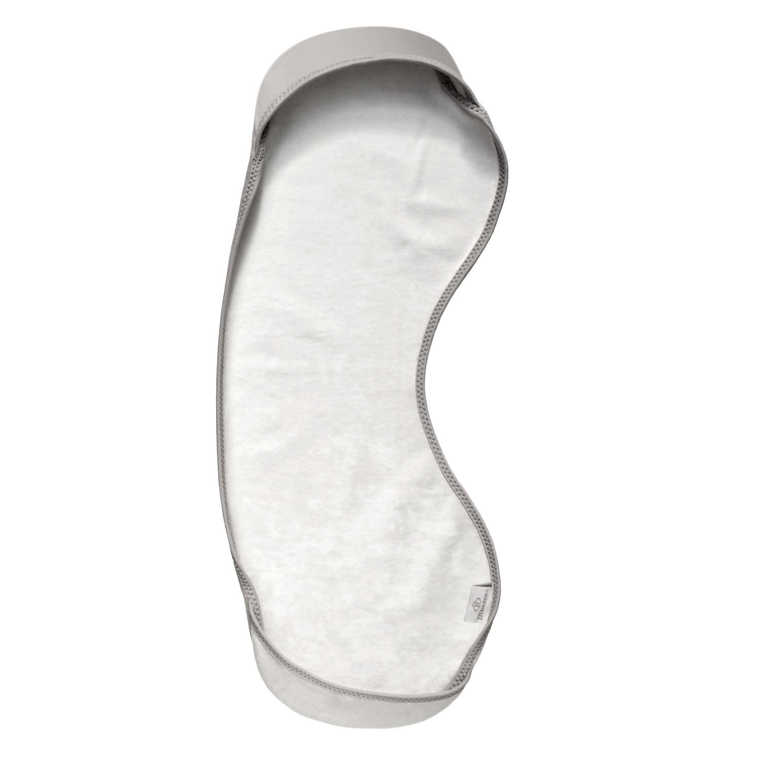 bibetta burp cloth in white and grey laying flat with packets turned out on a white background