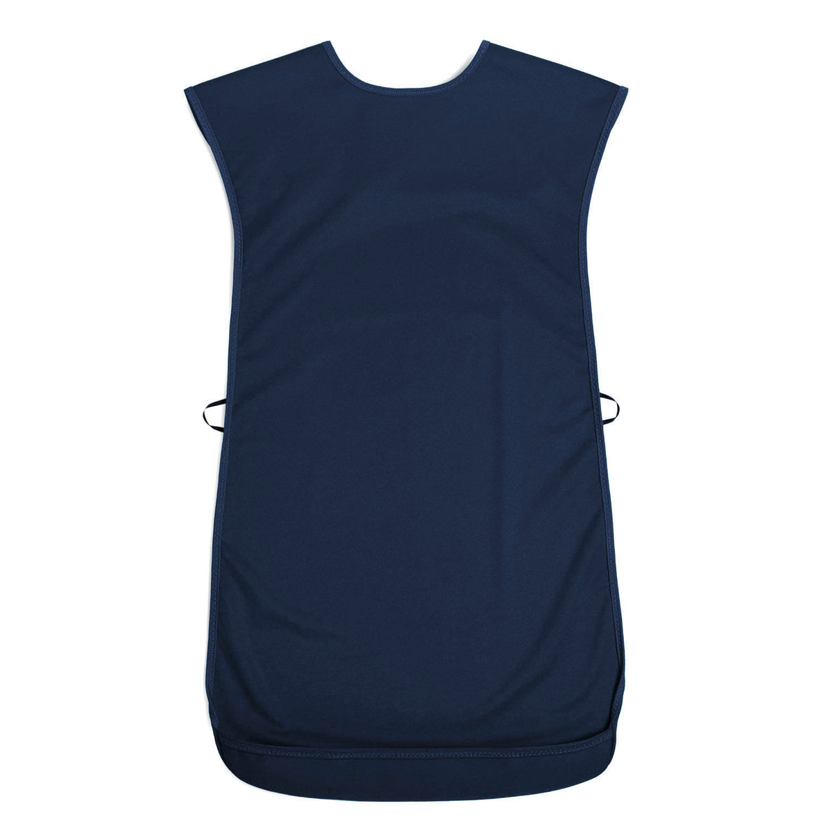 A large navy Care Designs tabard bib, shown flat against a plain white background.