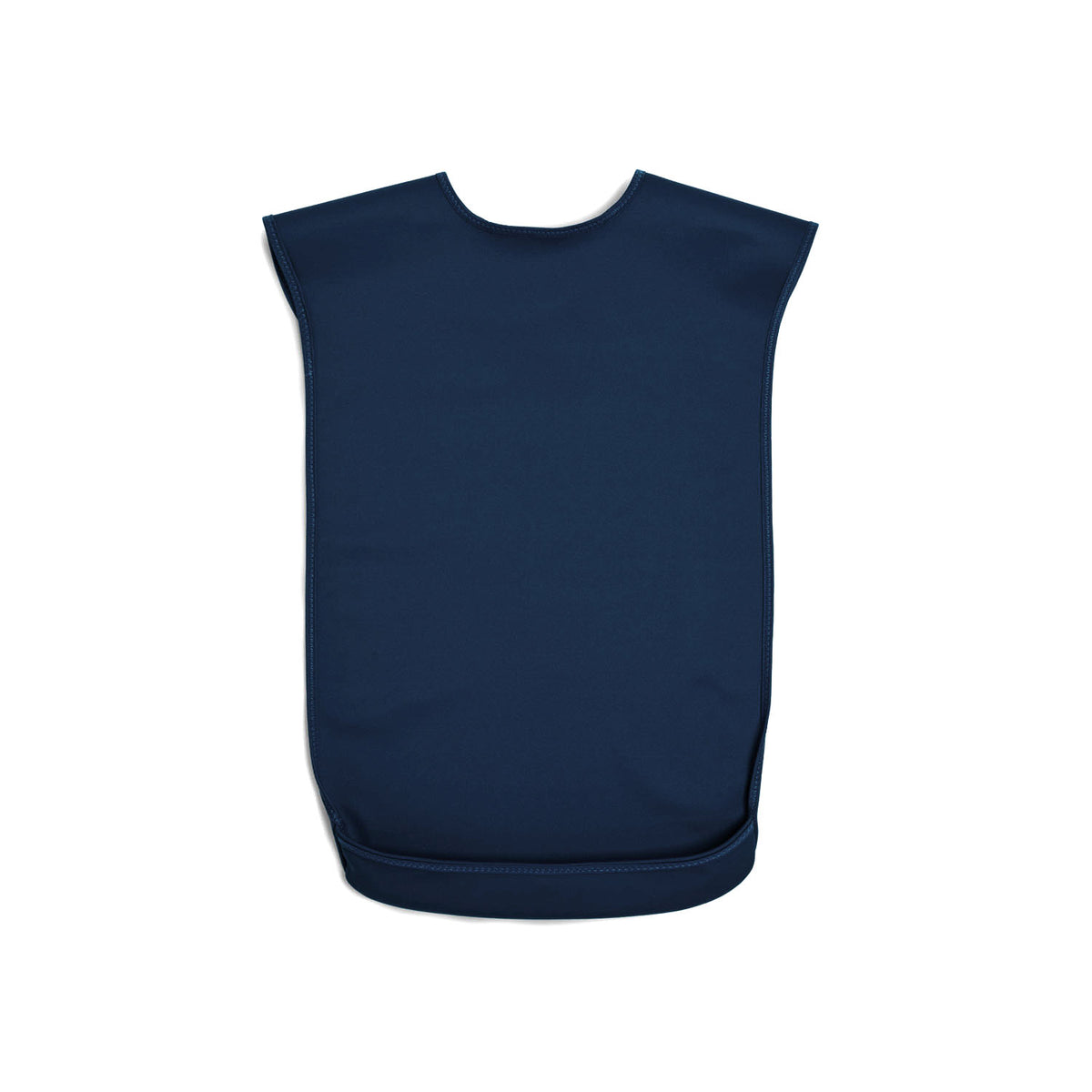 Care Designs small tabard style bib in navy flat on a white background