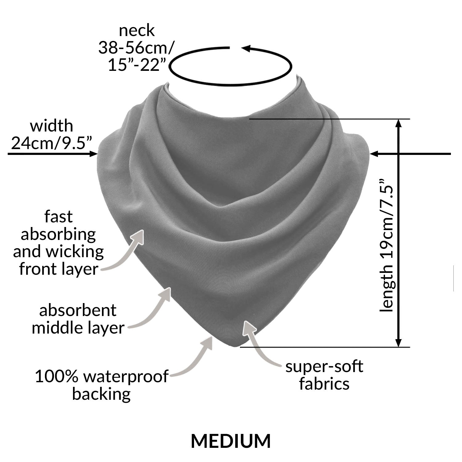 Premium Neckerchief Style Adult Dribble Bib - Waterproof & Discreet - Medium - Navy
