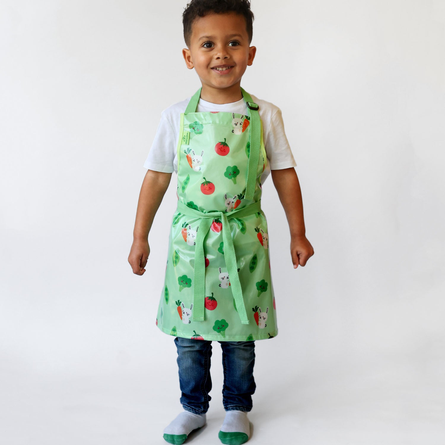 Wipeezee Apron - Child's size - Green Bunny and Veg | Aprons | Bibetta