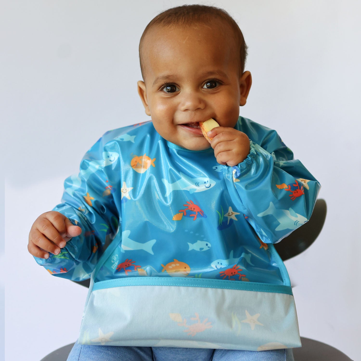 Wipeezee Bib with Sleeves - Turquoise Sea Creatures