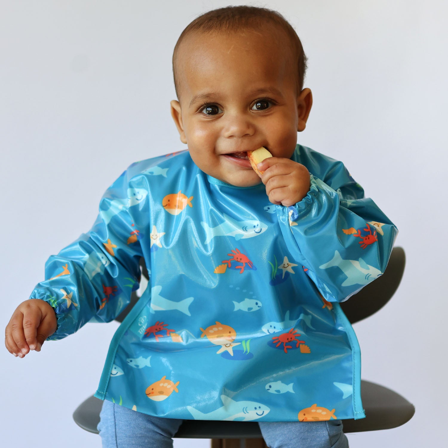 Wipeezee Bib with Sleeves - Turquoise Sea Creatures | Bibs | Bibetta