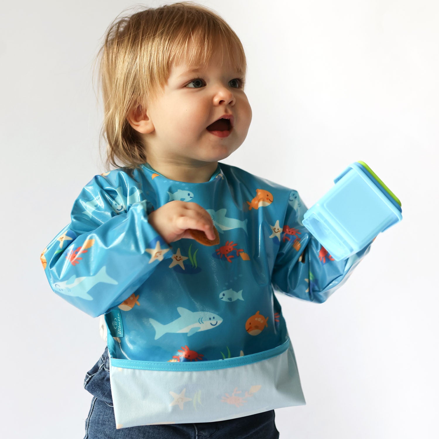 Wipeezee Bib with Sleeves - Turquoise Sea Creatures | Bibs | Bibetta