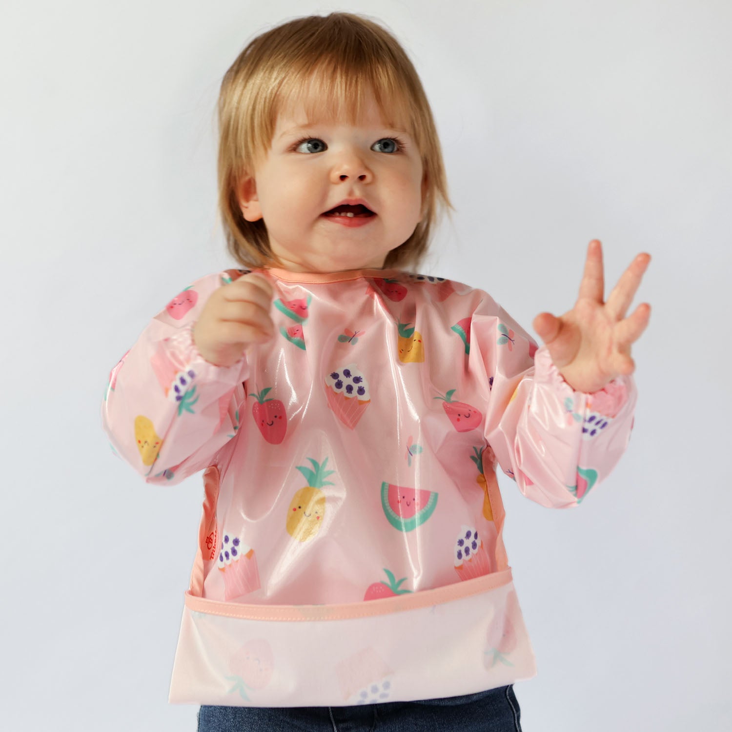 Wipeezee Bib with Sleeves - Pink Yummy Treats | Bibs | Bibetta