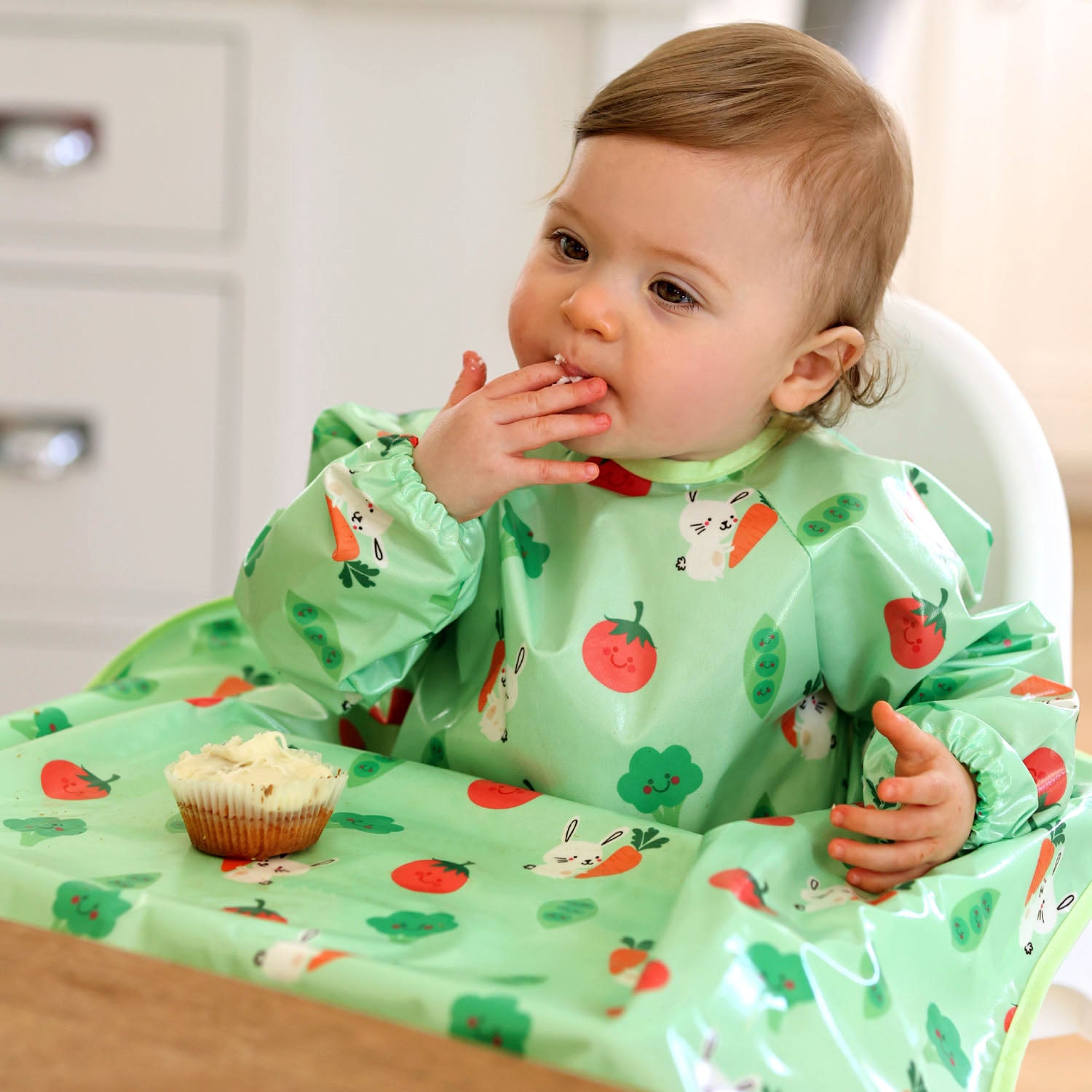 Wipeezee XL Coverall Bib - Green Bunny & Veg | Bibs | Bibetta