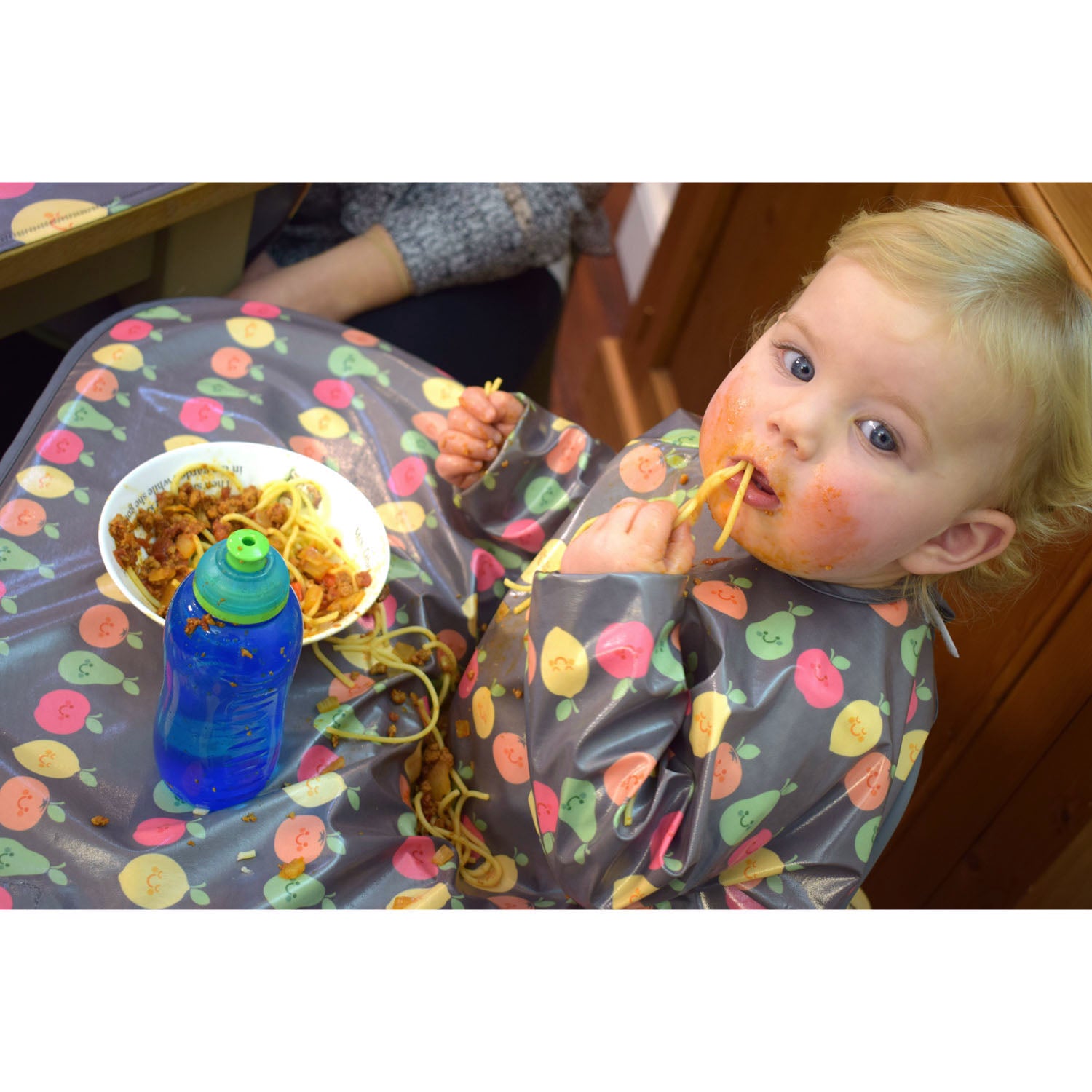 Wipeezee XL Coverall Bib - Grey Happy Fruit | Bibs | Bibetta