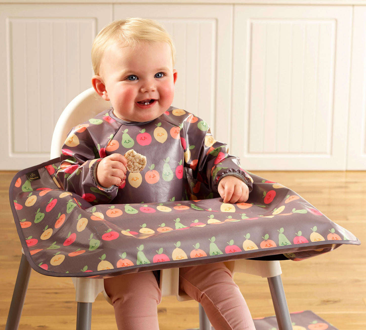 Wipeezee XL Coverall Bib - Grey Happy Fruit | Bibs | Bibetta