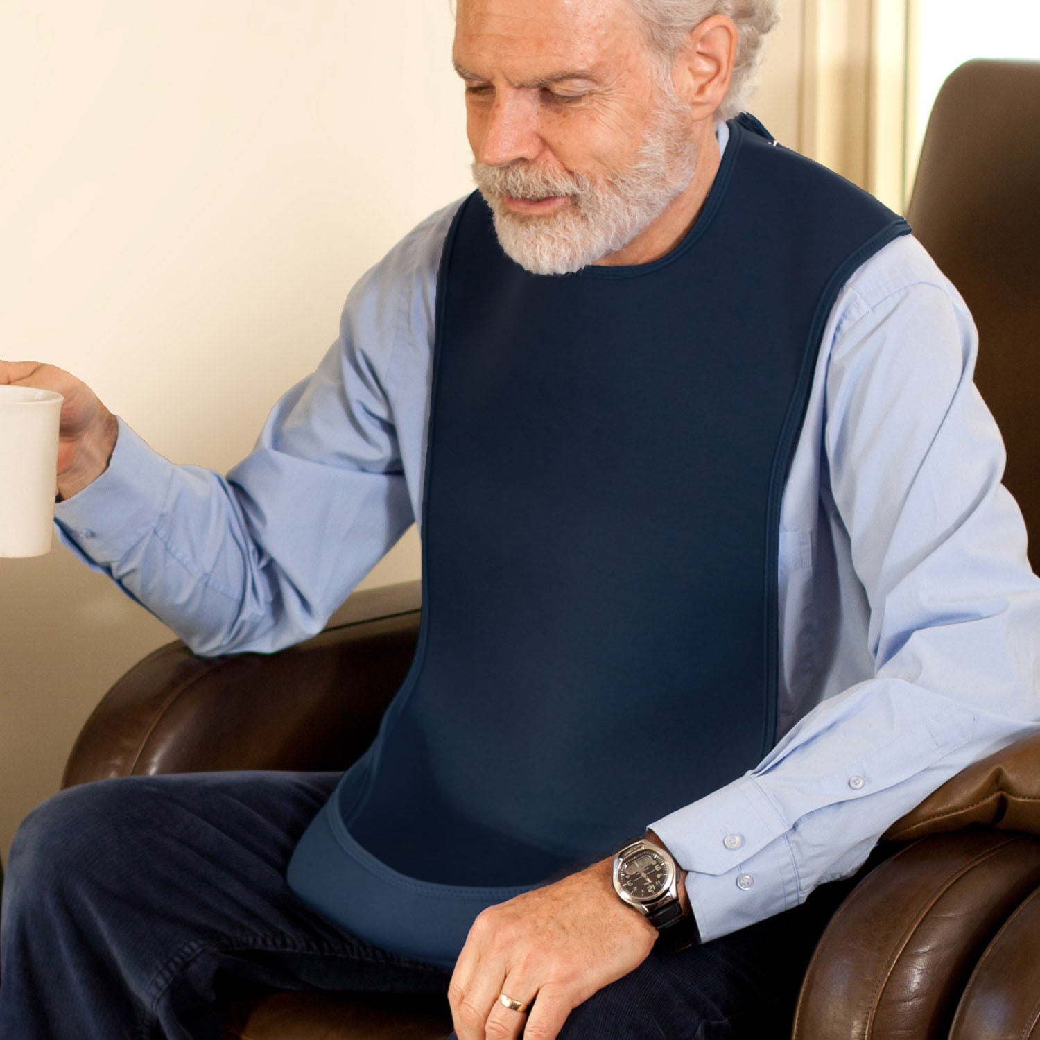 Tabard style adult bib - Medium Navy | Health Care | Care Designs