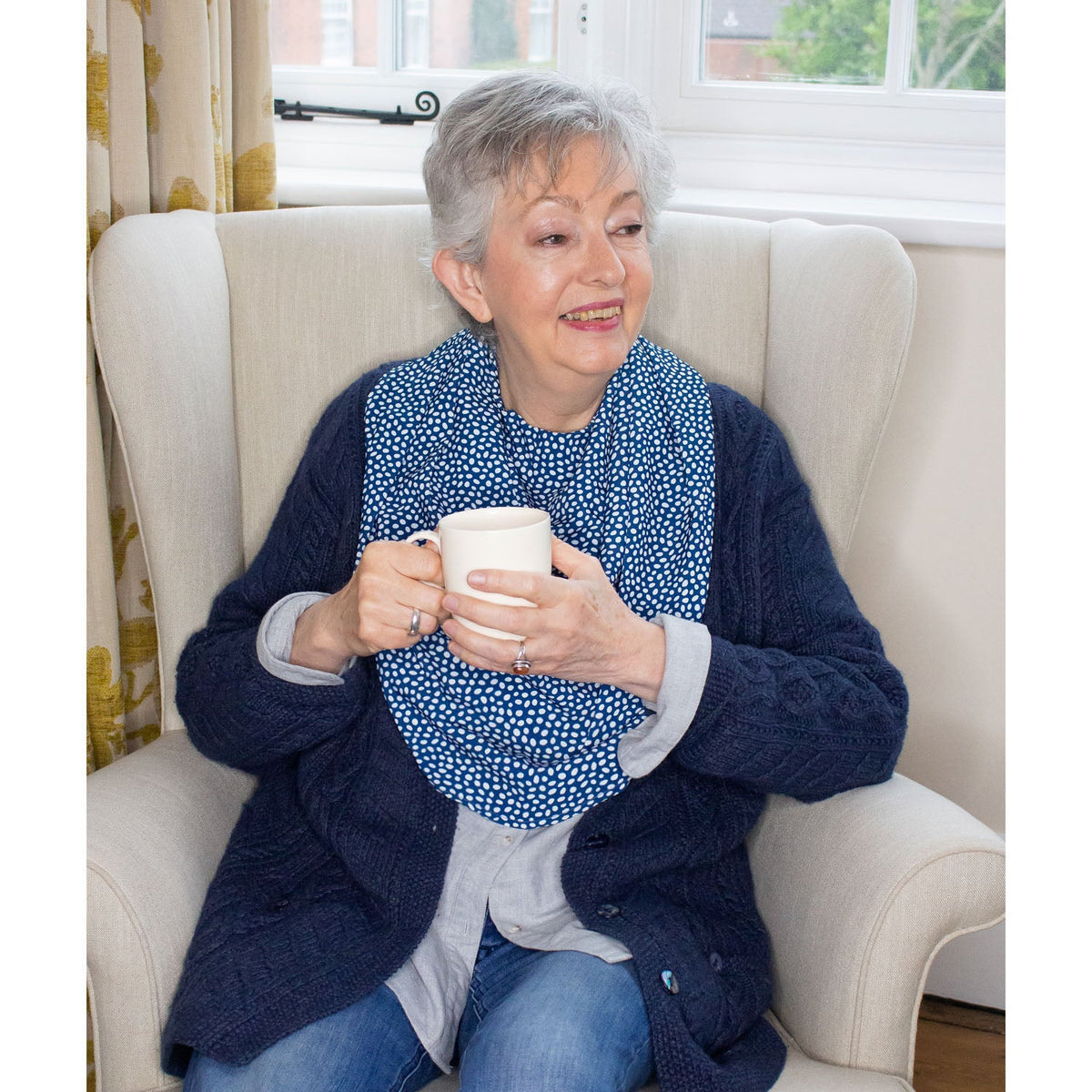 Pashmina scarf style clothing protector - Navy Dot (UK VAT Exempt) | Health Care | Care Designs