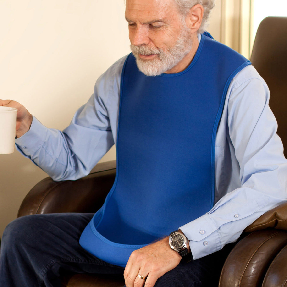 Tabard style adult bib - Medium Blue (UK VAT Exempt) | Health Care | Care Designs