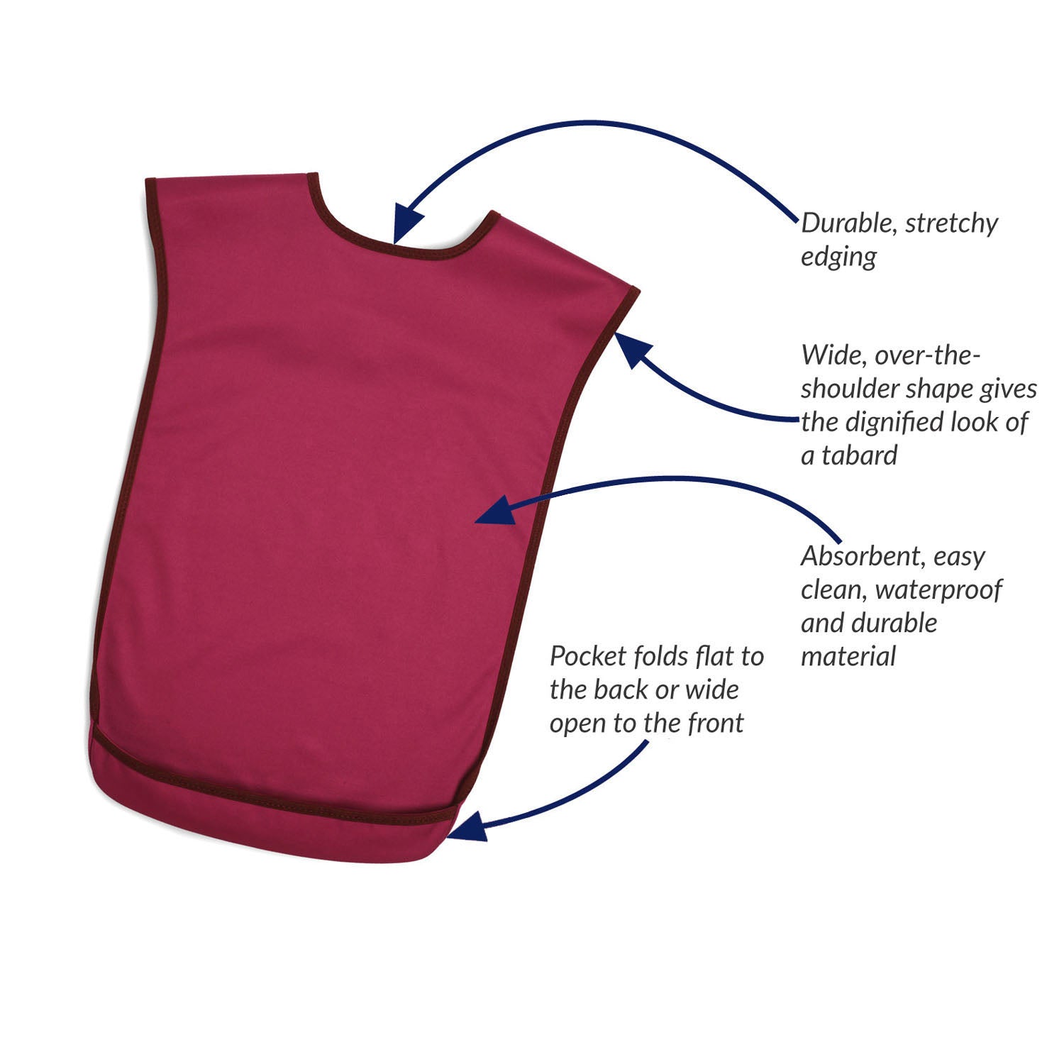 Tabard style adult bib - Medium Burgundy | Health Care | Care Designs