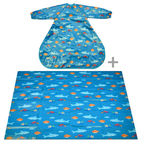 Wipeezee Coverall and XL Splash Mat Bundle - Turquoise Sea Creatures