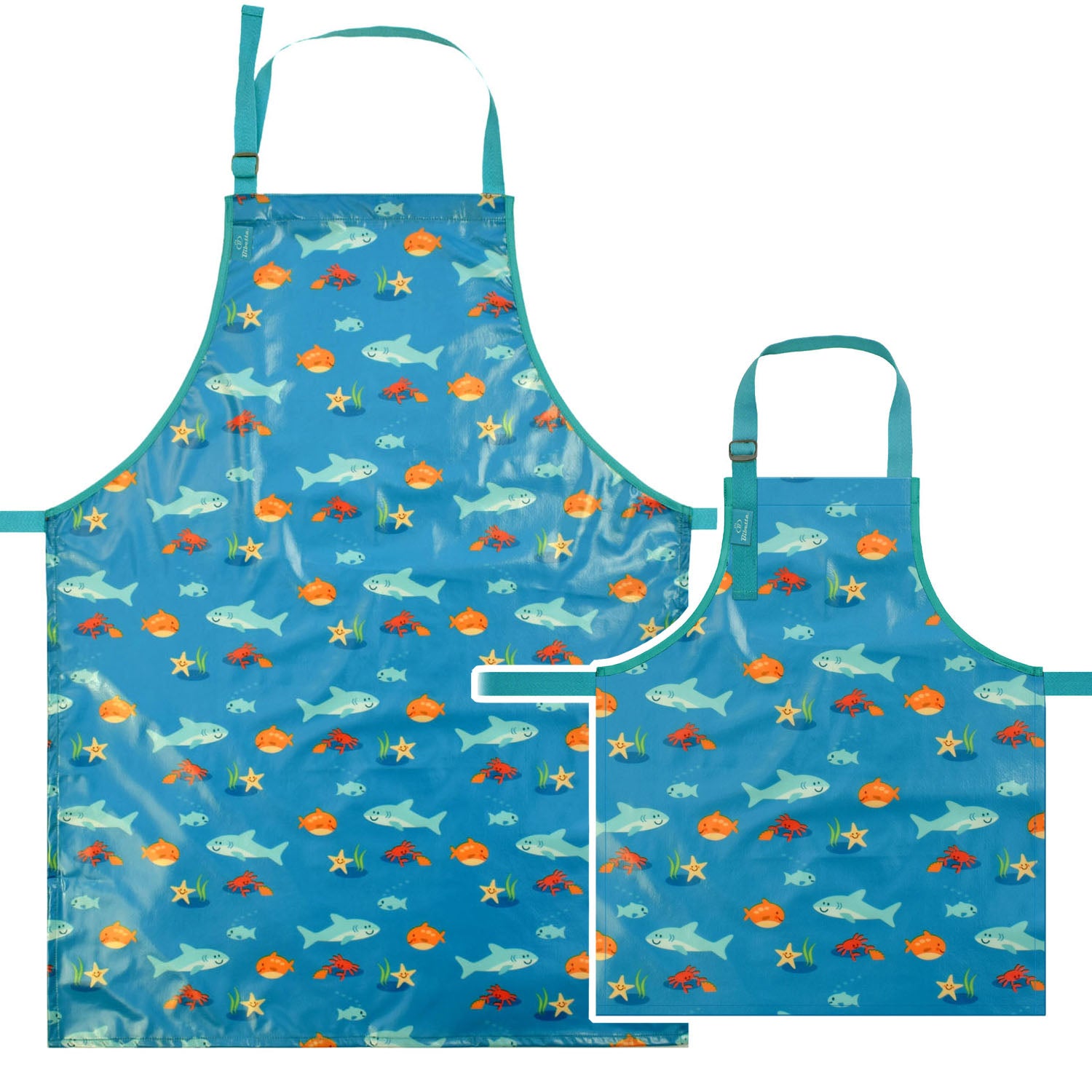 Wipeezee Child and Adult Apron Bundle - Turquoise Sea Creatures