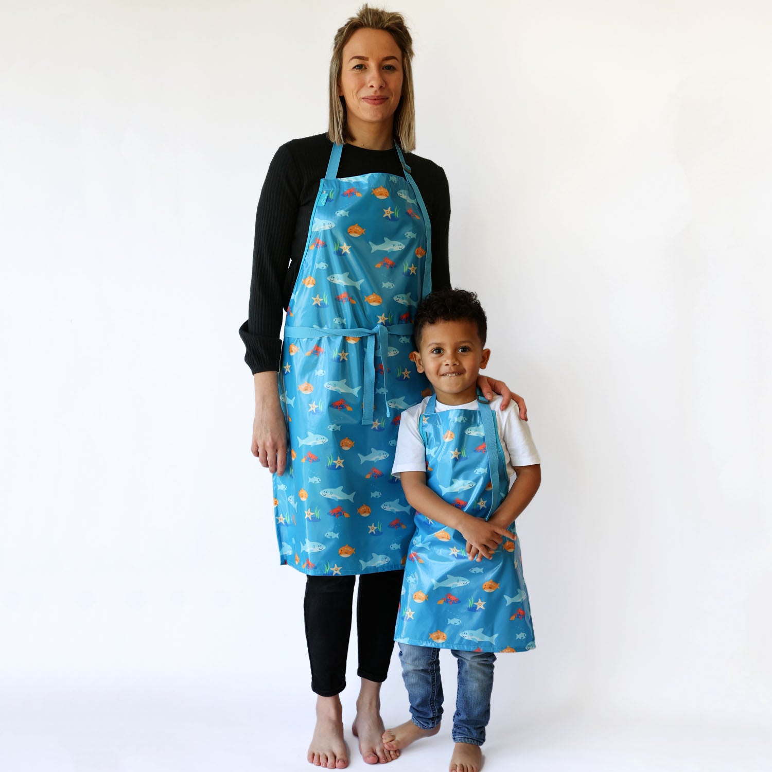 Wipeezee Child and Adult Apron Bundle - Turquoise Sea Creatures