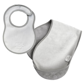 Newborn Plush Baby Bib and Burp Cloth Set in White and Grey