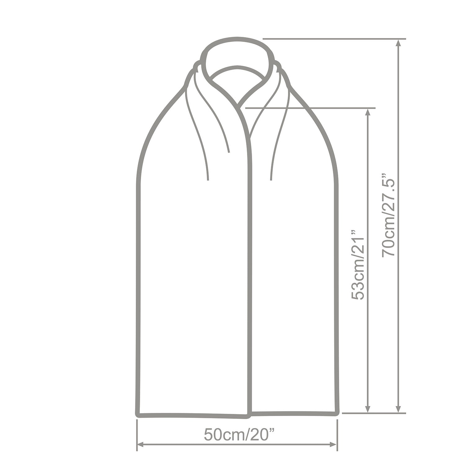 Measurement chart for a straight scarf clothing protector with dimensions labeled