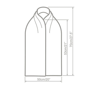 Measurement chart for a straight scarf clothing protector with dimensions labeled