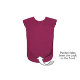 Burgundy tabard bib with a pocket on a white background