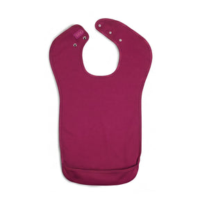 Front view of Tabard style adult bib - Small Burgundy by Care Designs showing back of neck poppers