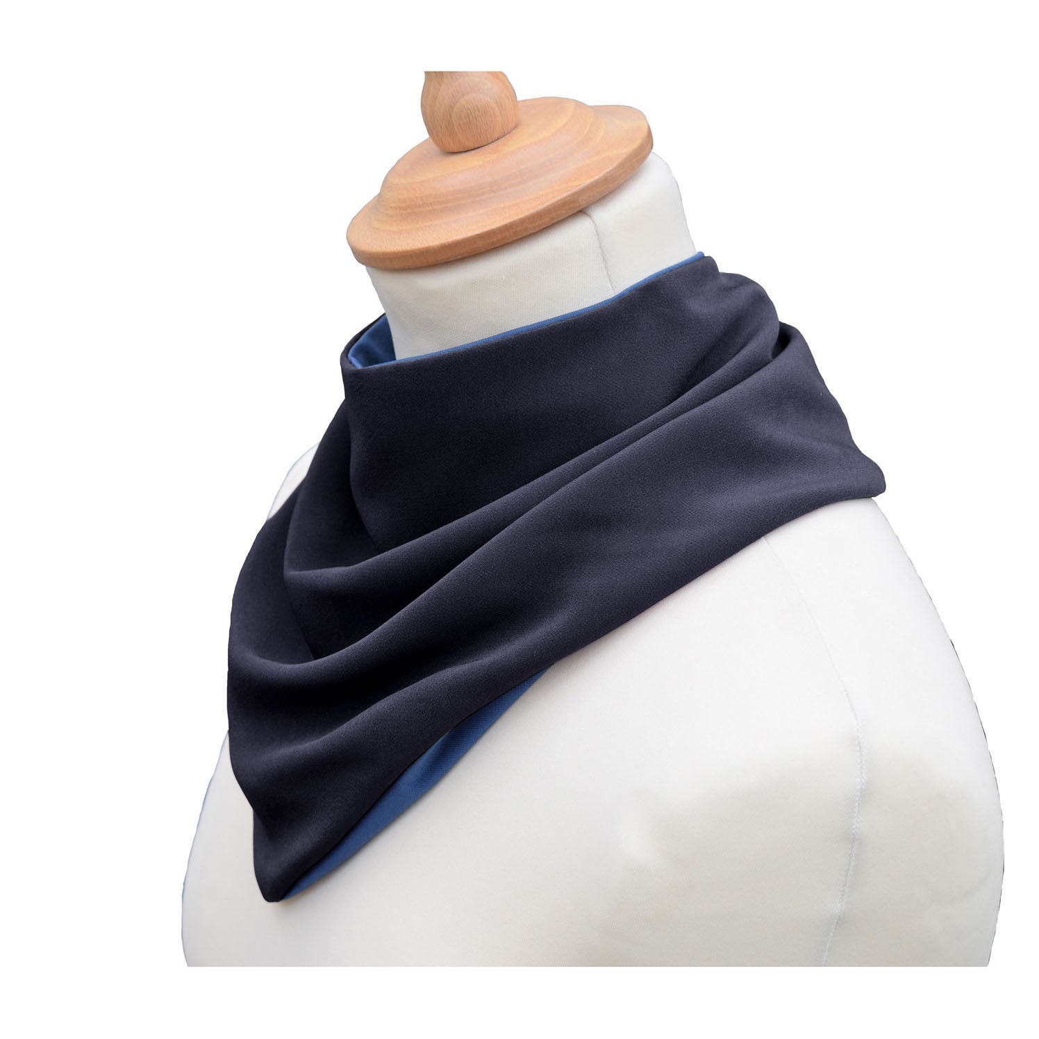 Side view of a black neckerchief bibon a mannequin with a white background