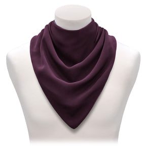 Aubergine long neckerchief bib on a mannequin bust against a white background