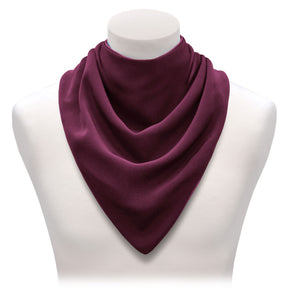 Long burgundy neckerchief bib on a mannequin with a white background