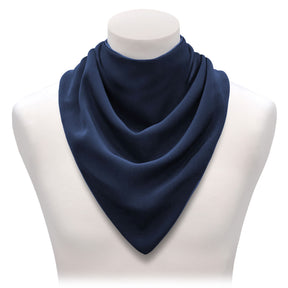 Navy blue long neckerchief bib on a mannequin with a white background