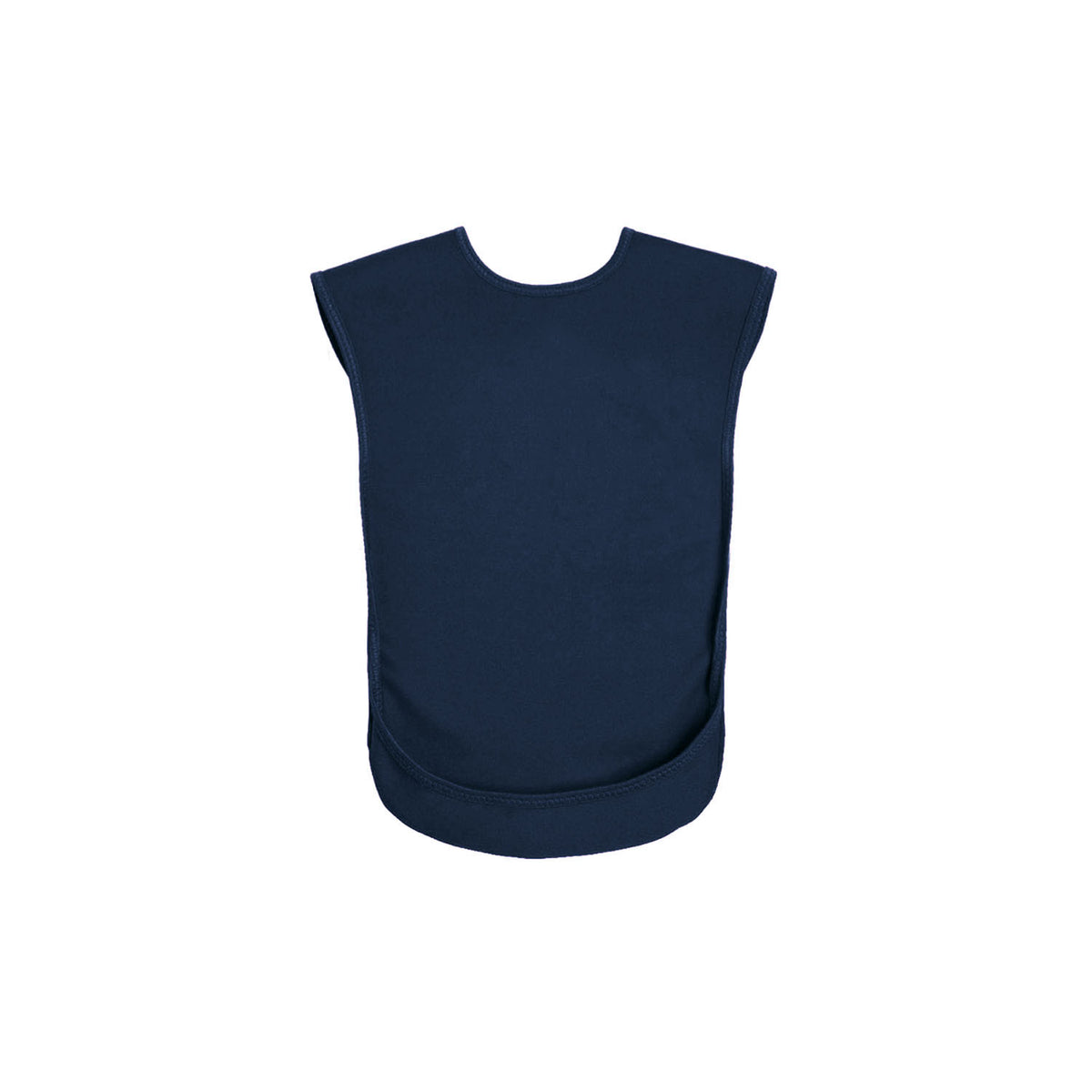 A Junior Care Designs Tabard style bib in Navy shown against a plain white background.