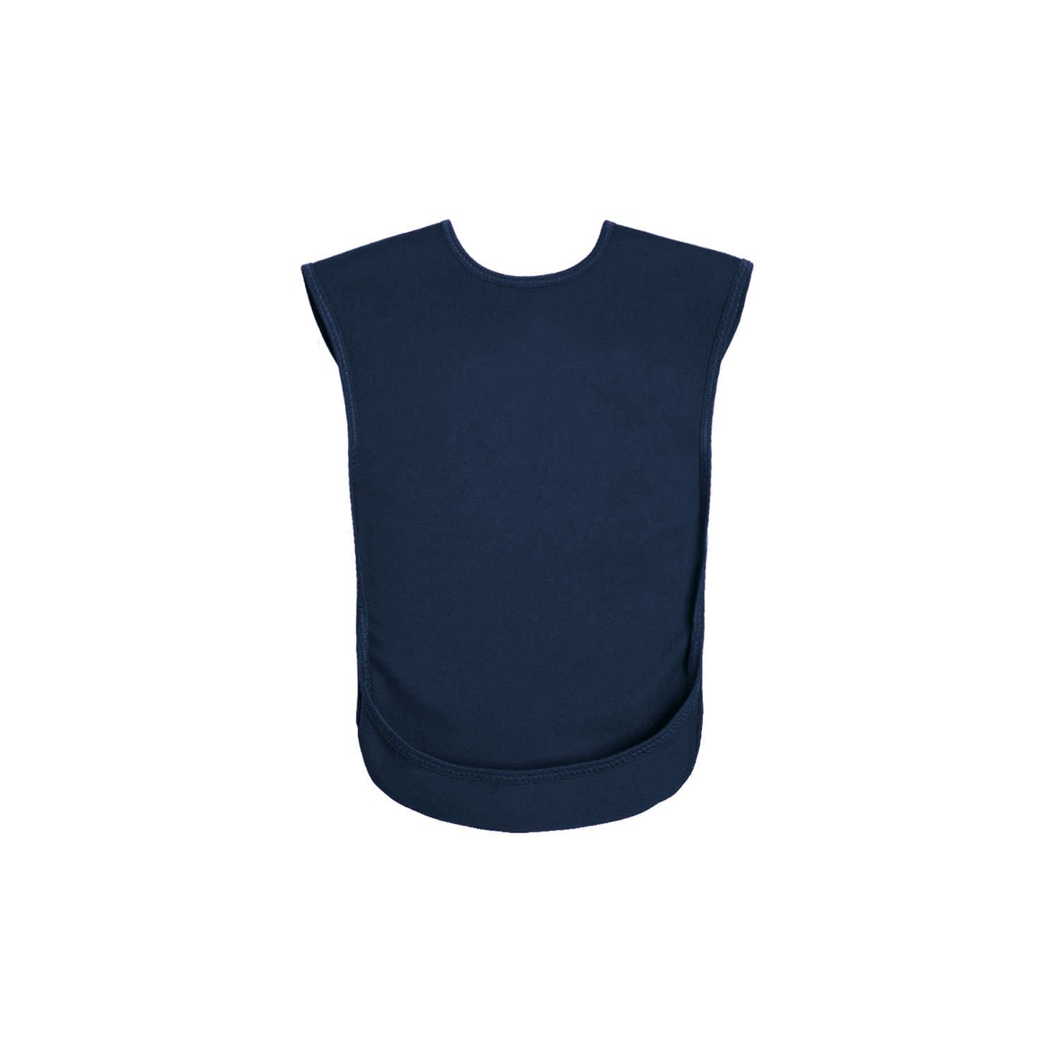 A Junior Care Designs Tabard style bib in Navy shown against a plain white background.