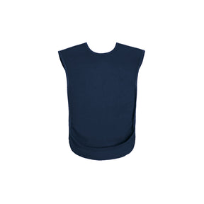 A Junior Care Designs Tabard style bib in Navy shown against a plain white background.