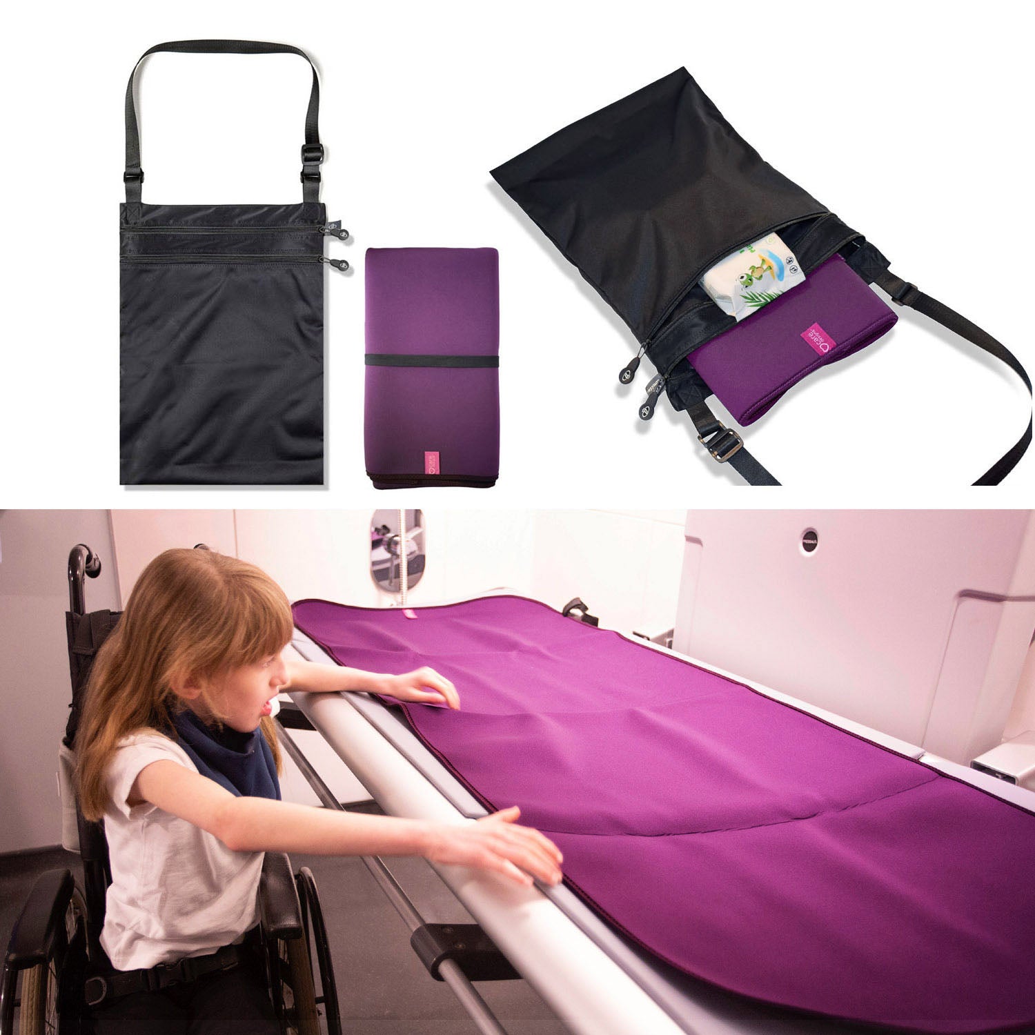 Junior Changing Mat and Waterproof Bag Set - Aubergine/Black
