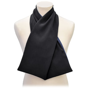 Charcoal black cross scarf clothing protector draped over a mannequin on a white background