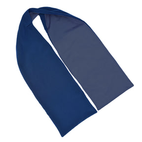 Navy blue cross scarf clothing protector folded to show the front and back on a white background